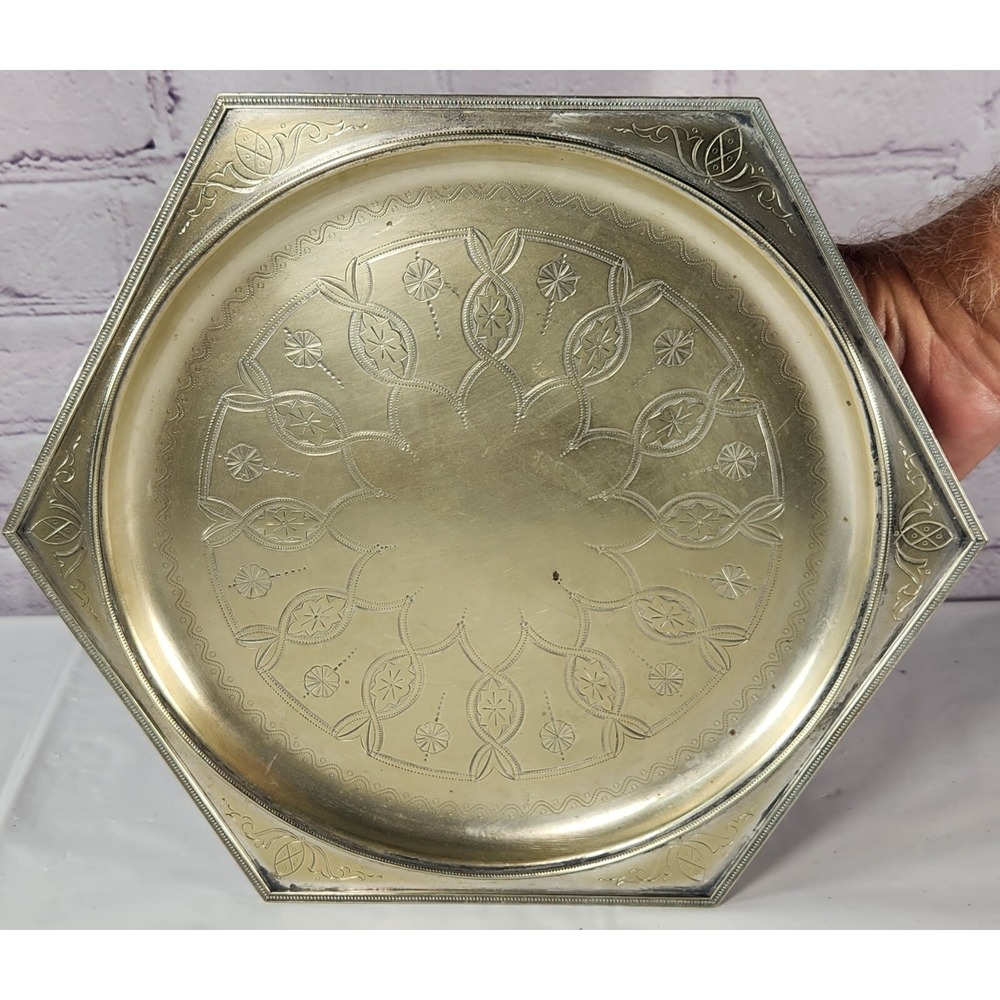 Super Rare Brass Steel Octogan Tray Signed Inscribed. Great Find!